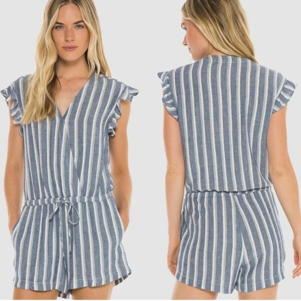 Cloth & Stone Zuma Beach Stripe Linen Blend Romper Size M